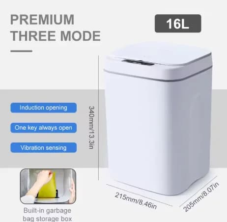 Cestino Elettrico Automatico con Sensore da 16L, Bidone Smart Touchless con Coperchio Impermeabile per Cucina e Bagno, Contenitore per Rifiuti Domestici