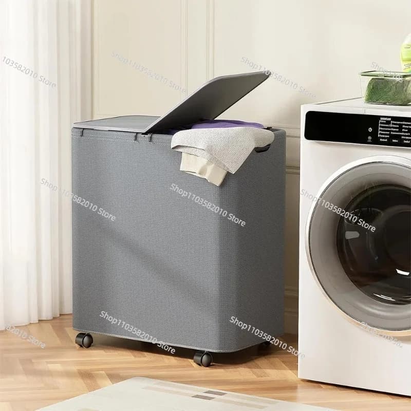 Hot-selling large capacity large double bag laundry basket with iron frame wheels dirty clothes storage basket