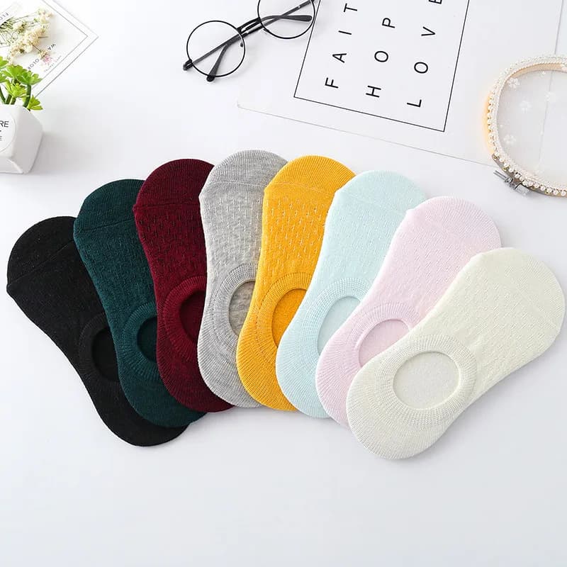 10 pezzi 5 paia pantofole calzino da donna set calzini da barca invisibili tinta unita traspirante antiscivolo in silicone no show calzino corto alla caviglia