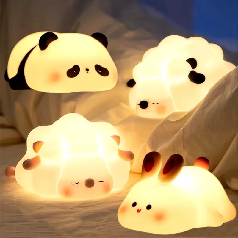 Luce notturna a LED carina, panda, pecora, coniglio, luci notturne in silicone, ricaricabili tramite USB, per la decorazione della camera da letto, regalo di compleanno per bambini