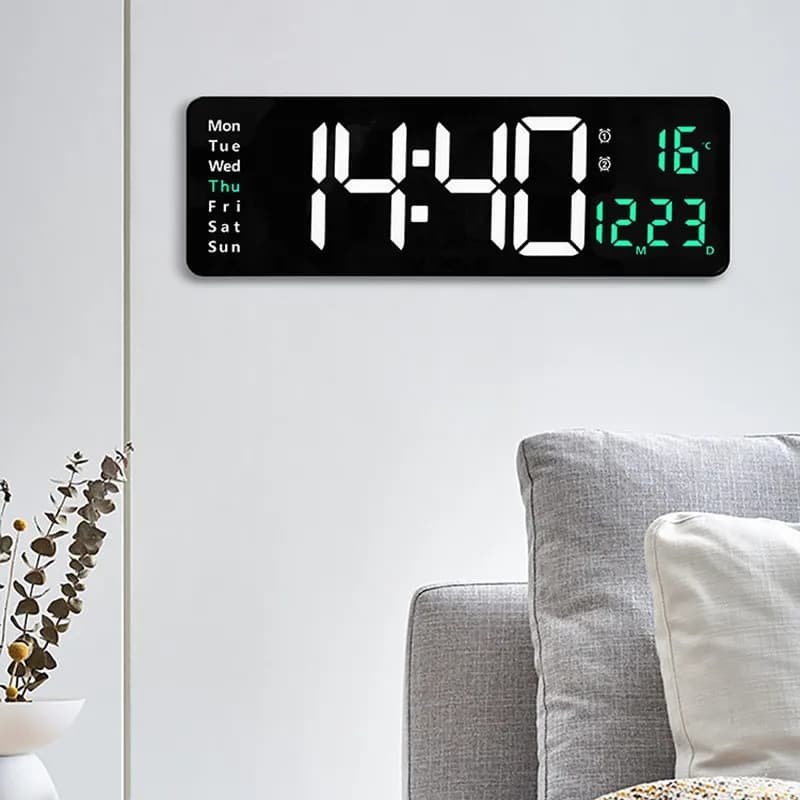 Large Digital Wall Clock Temperature Date Week Display Remote Control Memory Clock Table Clock LED clock with double wall mounted alarm clock