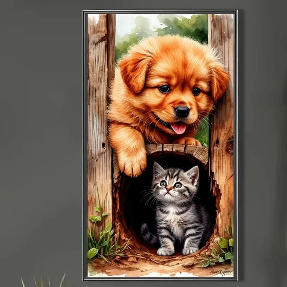 DIY Diamond Embroidery New Arrival Kitten And Puppy Painting Animal Picture Rhinestones Diamond Mosaic Home Decor