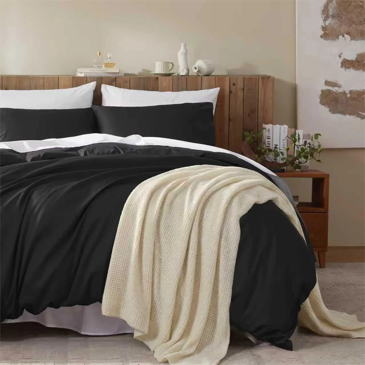 Duvet Cover Set 100% Egyptian Cotton 1600 Thread Count Ultra Soft Breathable Bedding with Zipper & Corner Ties 3PCS Black 80x90