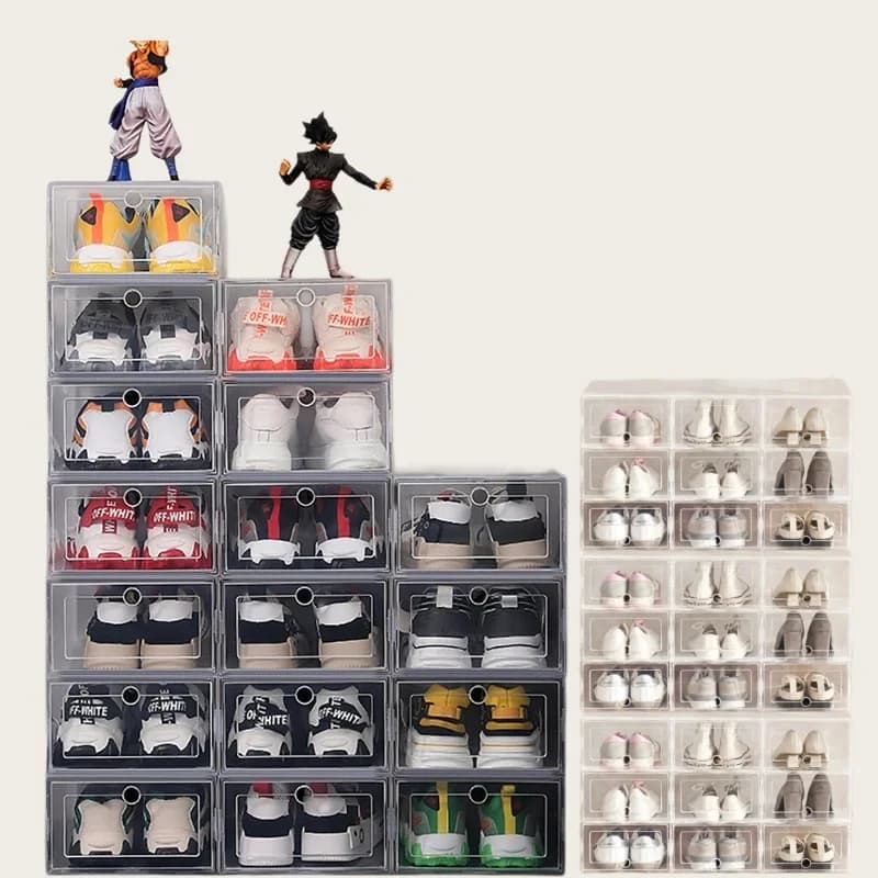 Scatole per Scarpe, Confezione da 6, Trasparenti, Spesse, Pieghevoli, Impilabili, Antipolvere, Organizzatore per Scarpe, Armadio Combinato