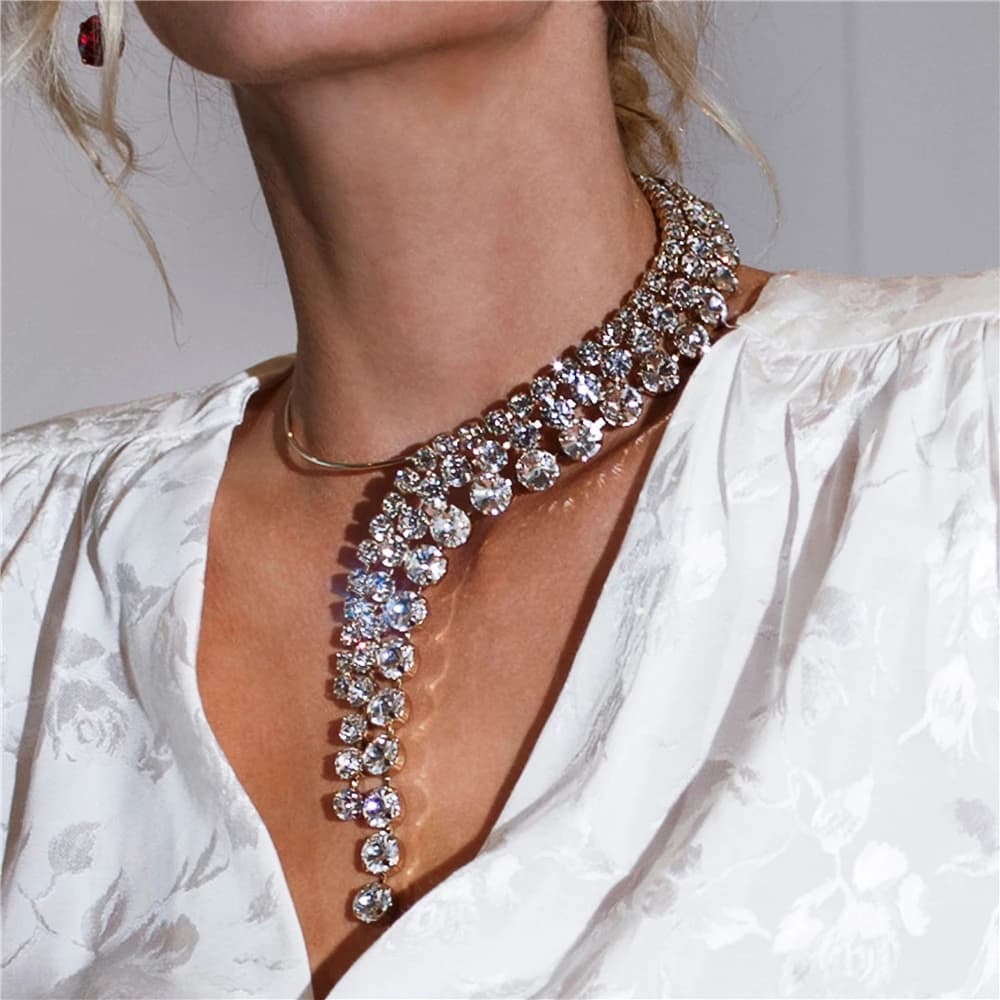 Moda strass collana girocollo gioielli per le donne cristallo esagerato nappa Chorker catena accessori frangia di lusso regalo