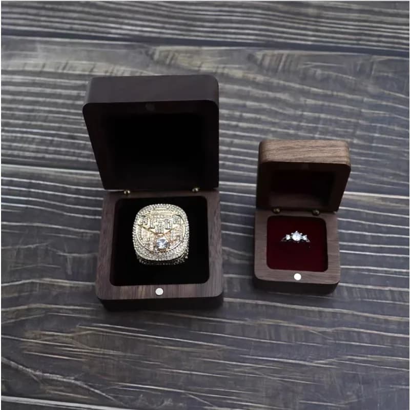 Walnut jewelry box with custom logo - Large championship rings showcase, custom wood holder for necklace prizes