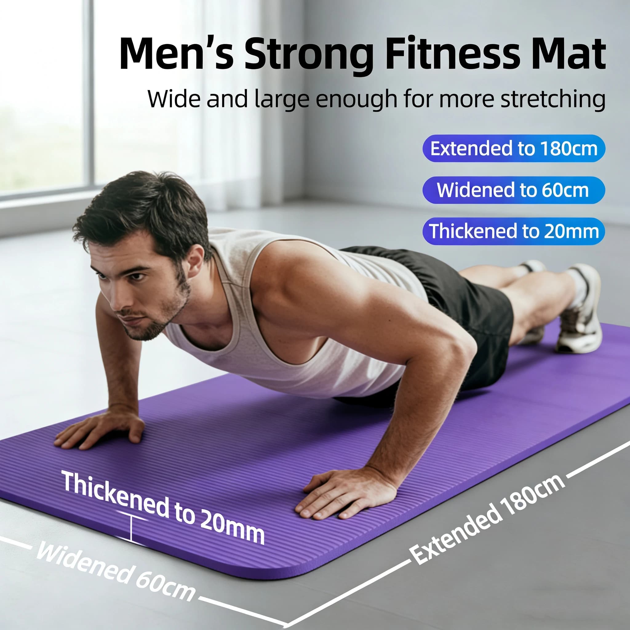 Tappetino Yoga Spesso 15-20MM 183×60cm, Antiscivolo, per Sport e Fitness, Tappetino Comfort in Schiuma per Esercizi Yoga, Pilates e Ginnastica