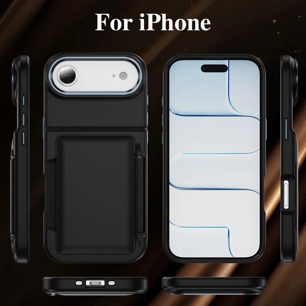 Wallet Phone Case For Apple iPhone 17 16 15 14 13 12 Pro Max Plus Metal Hinge Flip Card Holder Anti‑Drop Protection Phone Shell