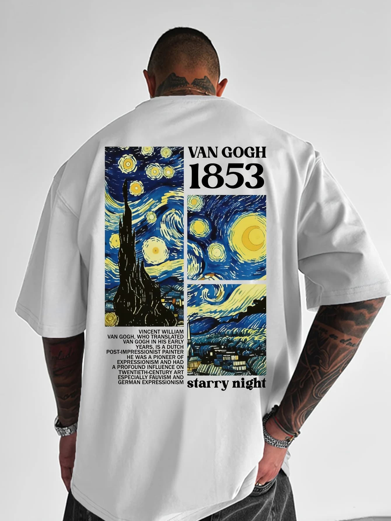 T-shirt da uomo estiva 100% puro cotone alla moda casual allentata tributo Van Gogh famosa pittura stampata girocollo a maniche corte