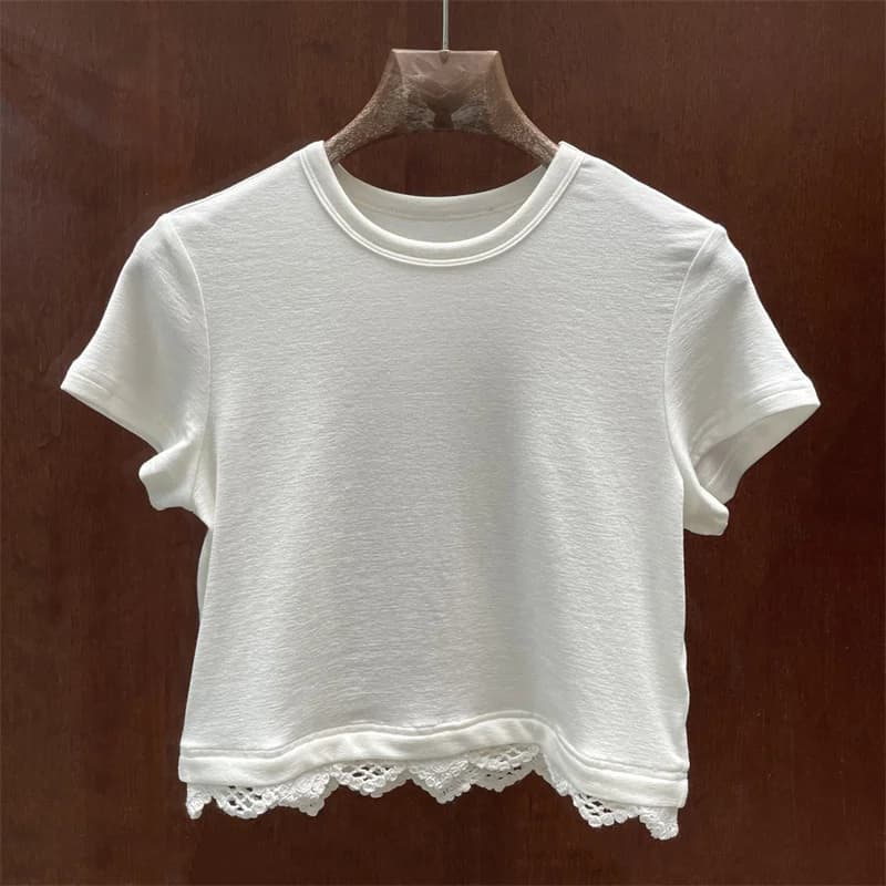 Women's t-shirt, new elasticized slim fit short sleeve top for summer 2026, pure cotton crew neck pullover, women's corset crop top