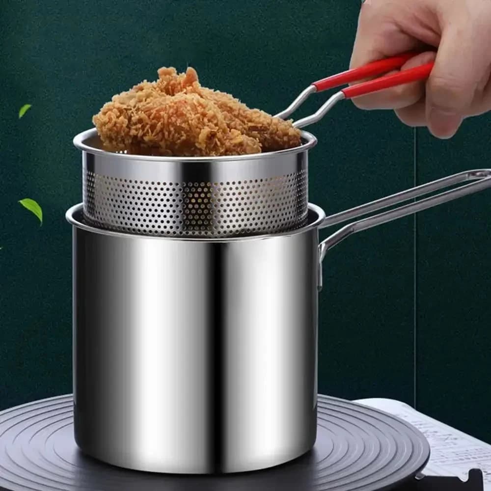 Stainless Steel Deep Fryer Pan with Strainer Basket Multi-Purpose for Tempura Chicken Home Commercial Use