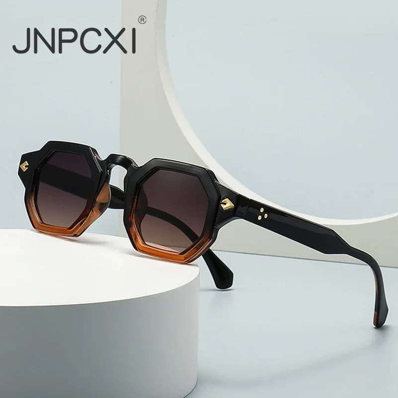 JNPCXI Nuovo Arrivo Retro Poligono Quadrato Donne Rivetti Occhiali Da Sole Gradiente Shades UV400 Uomini Del Progettista di Marca Punk Occhiali Da Sole