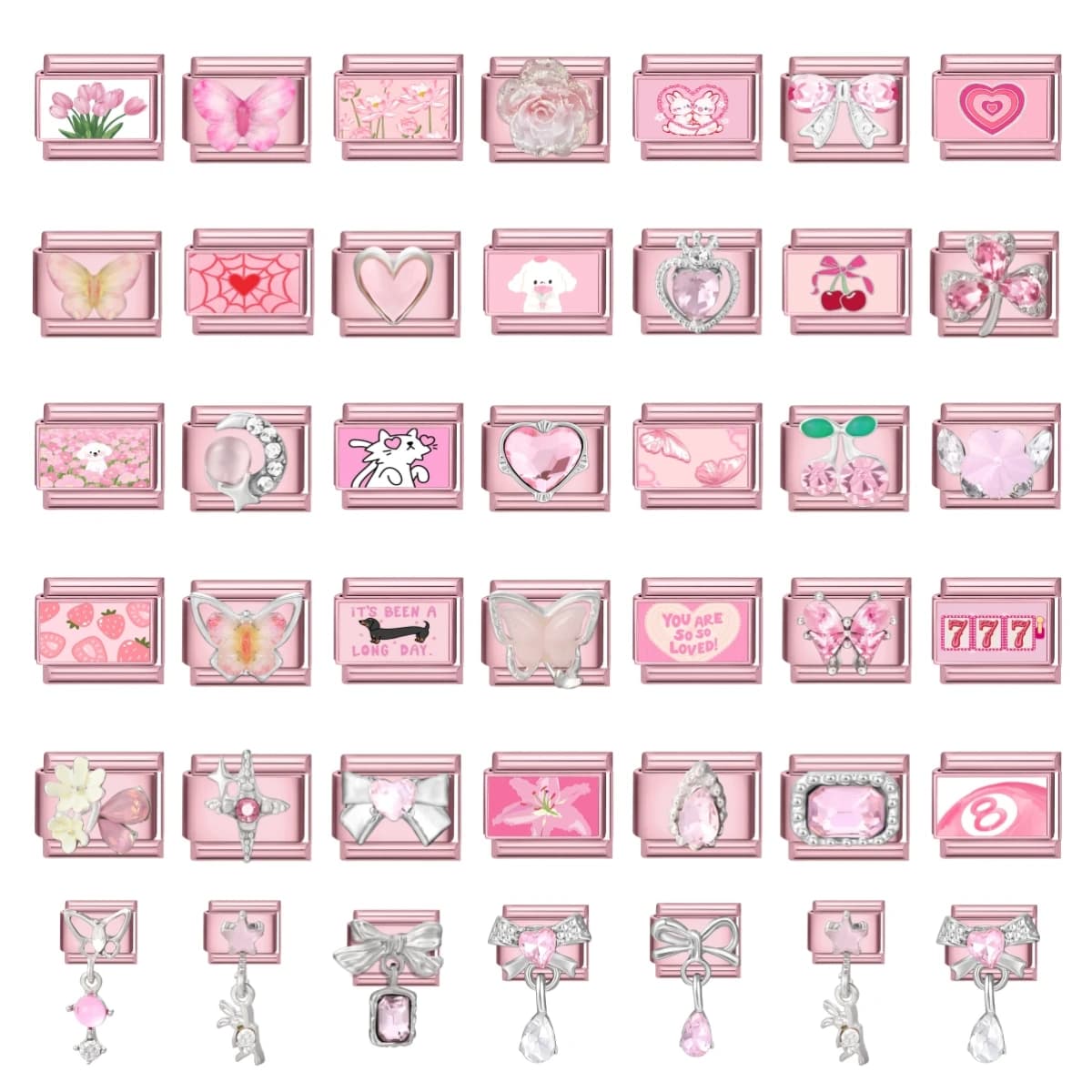 Fashion Unique Sweet Pink Love Heart Zircon Moon Butterfly Italian Charm Links Fit 9MM Stainless Steel Bracelet DIY Making Gifts