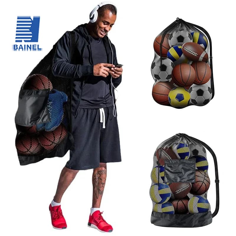 Borsa a rete grande per riporre basket, calcio, pallavolo, borsa a tracolla con coulisse regolabile, attrezzatura per allenamento sportivo