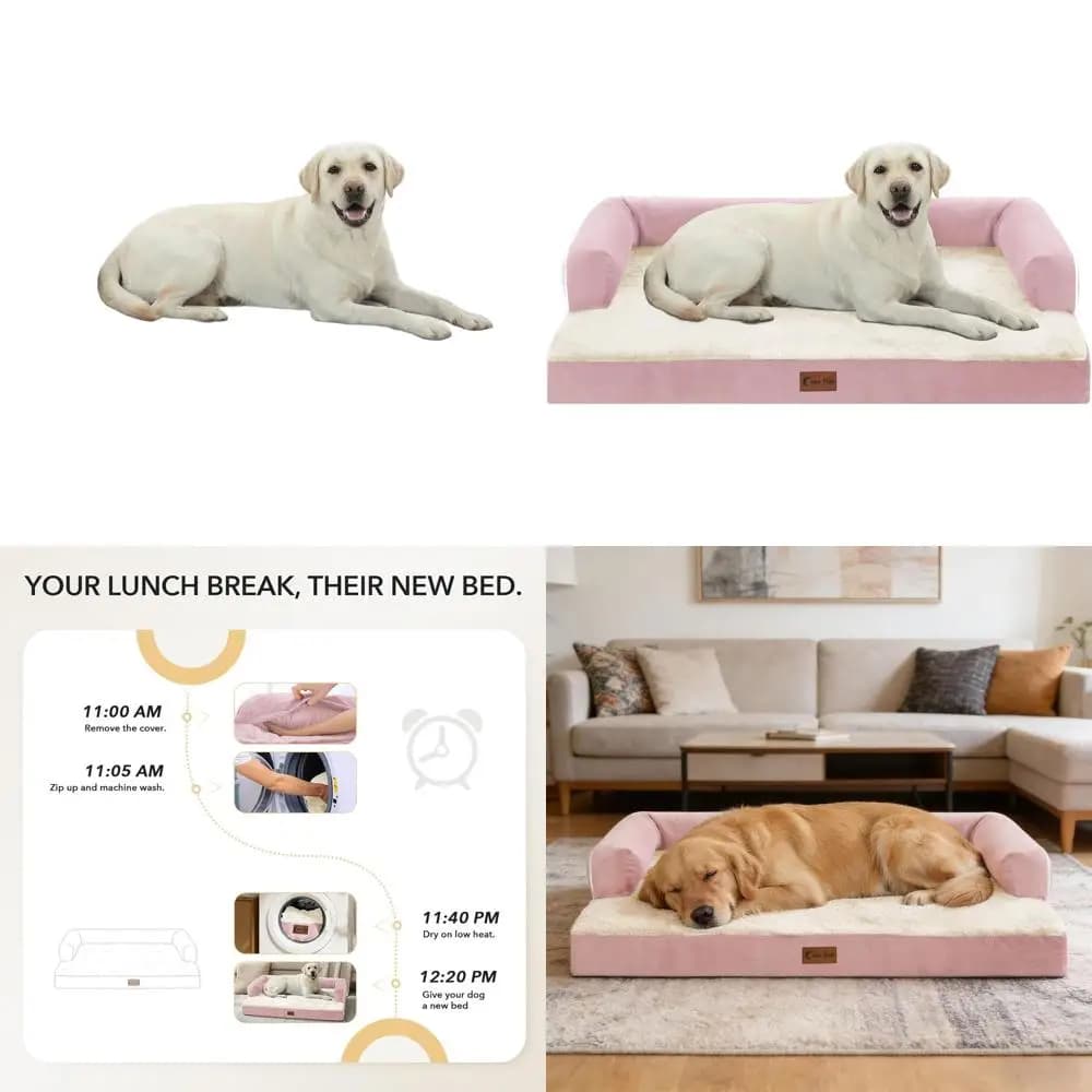 Orthopedic XL for Dogs with Sponges, 45x35, Removable Cover, Non-slip Base, Pink