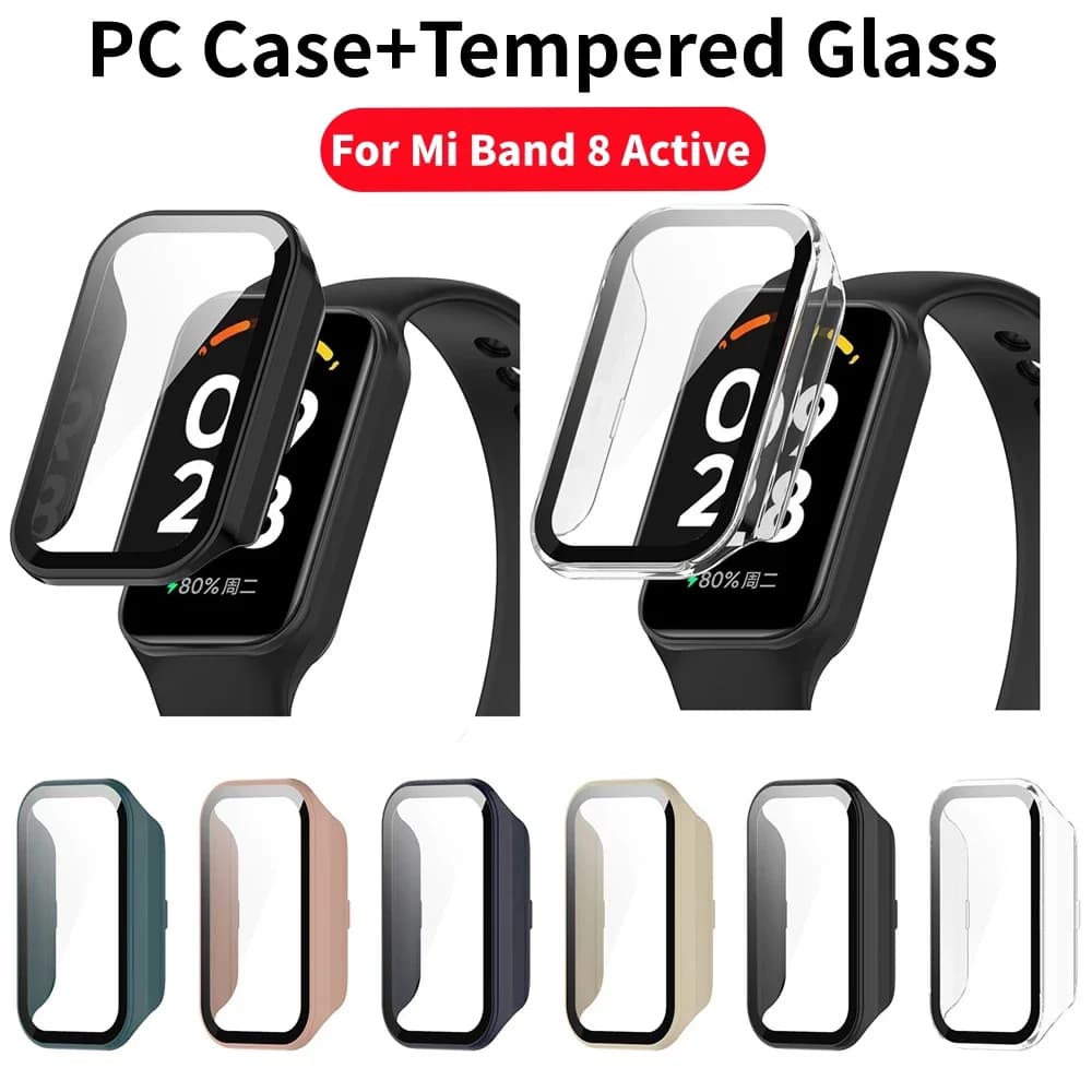 Custodia per PC + vetro temperato per Xiaomi Mi Band 8 Protezione per schermo attiva a copertura totale Smartwatch Paraurti per Redmi watch 2 Active Shell