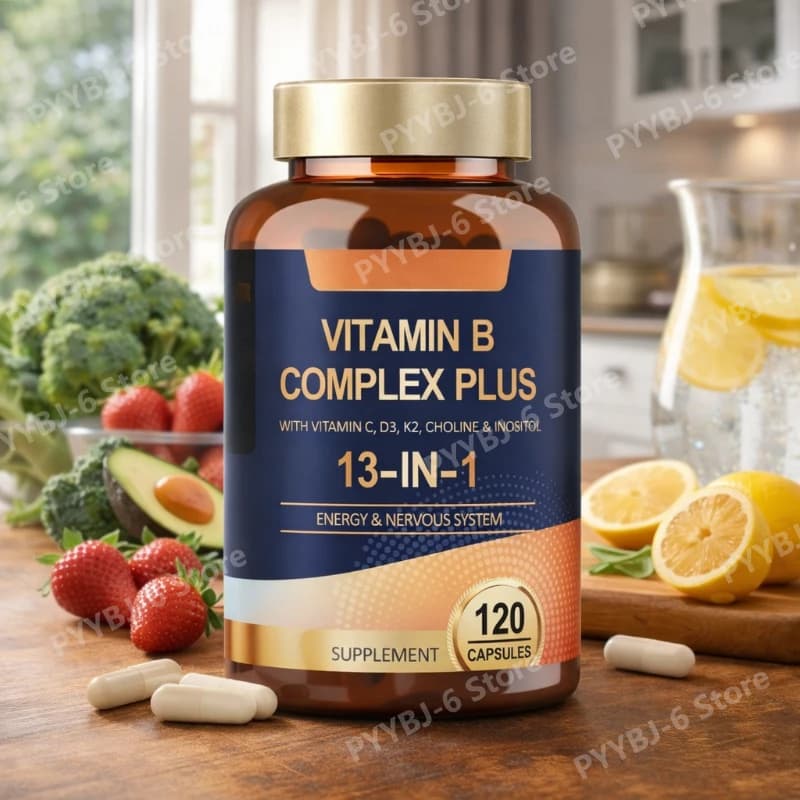Vitamin B Plus Complex 13-in-1, 120 Vegan Capsules, Energy Support, Immunitic Health, Nervous Function, Skin Welfare, Antioxidant Supplement