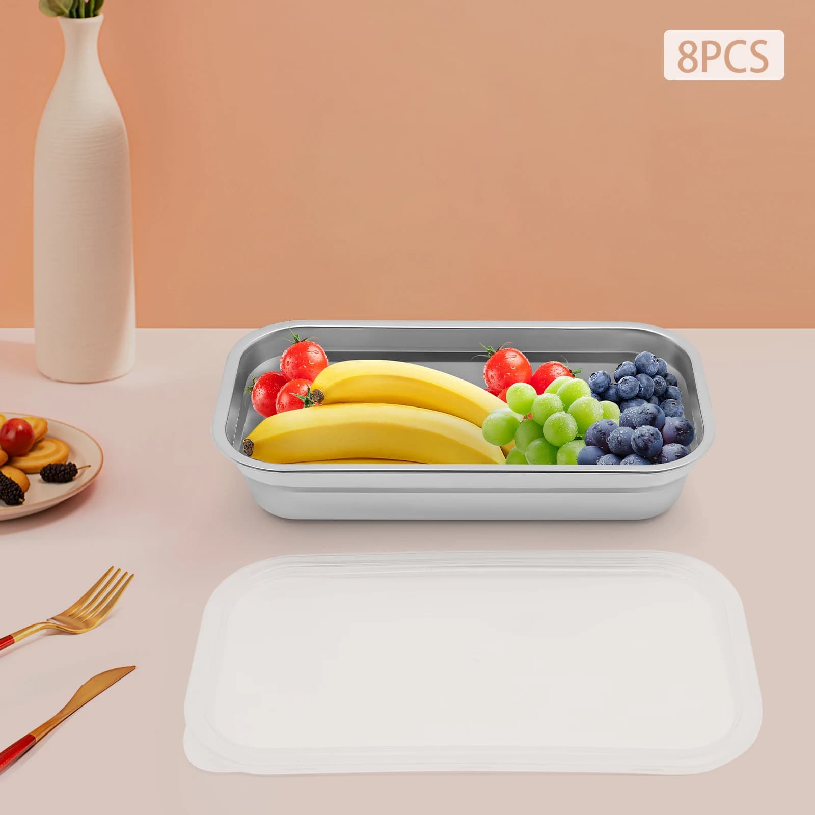 Contenitori per alimenti in acciaio inossidabile da 8 pezzi, contenitore portatile per alimenti domestici con coperchio