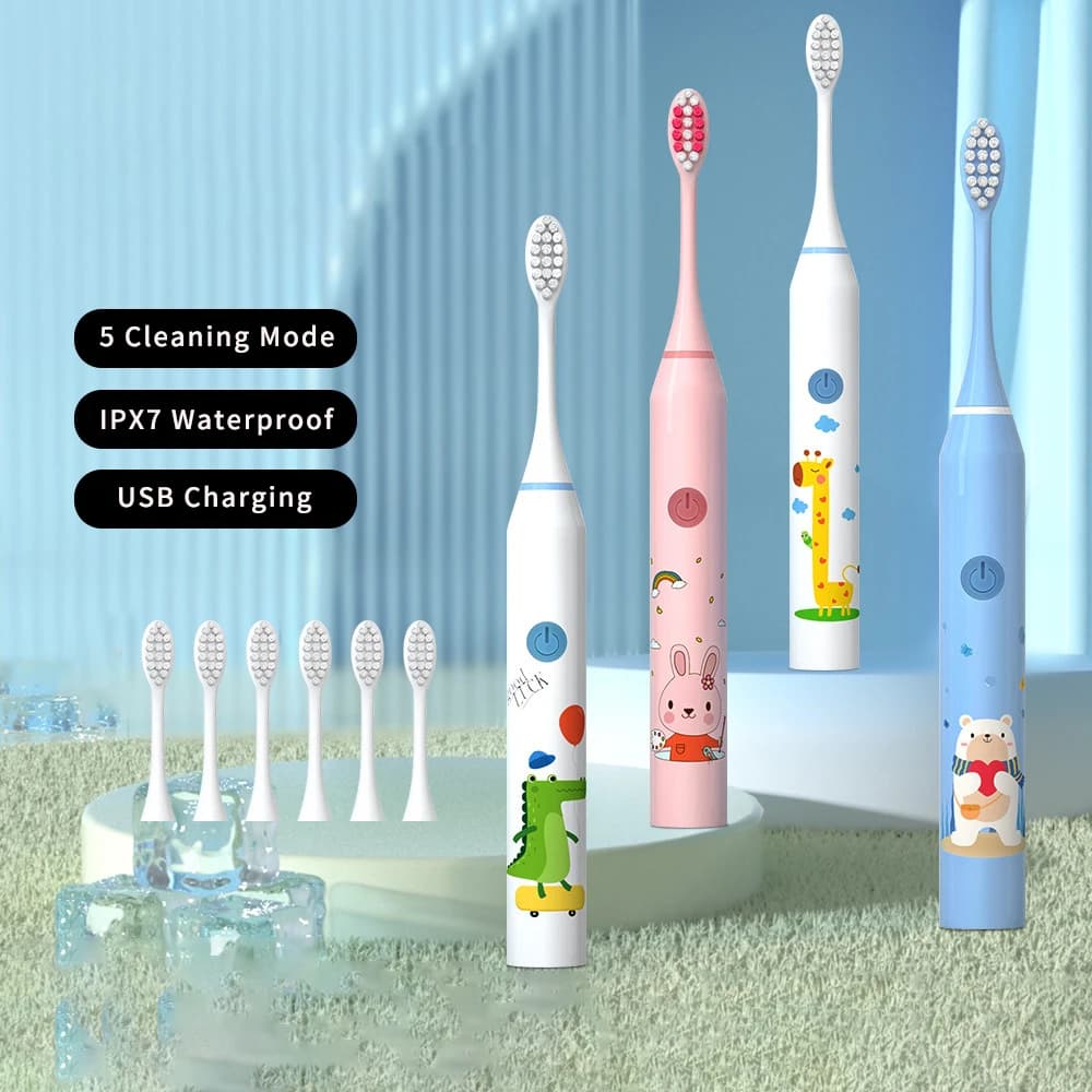 Children's Electric Toothbrush USB Charging Cartoon Soft Teeth Brush Automatic Acoustic Toothbrush Children's Gifts IPX7 Waterproof