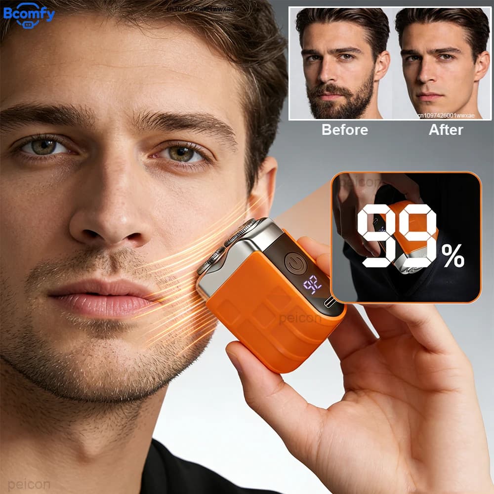 Men's Electric Razor Mini Portable Rechargeable Wet/Silver Digital Satin Sateen Compact For Smooth Shaving