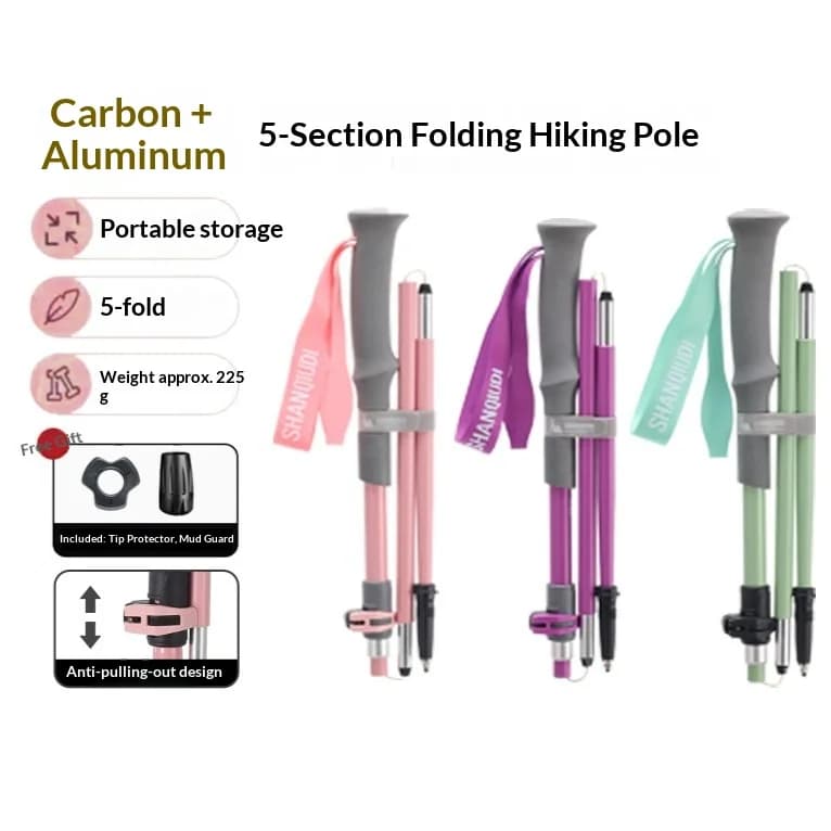 Ultralight Trekking Sticks Hiking Foldable, Carbon Fiber Sticks With Fast Closure