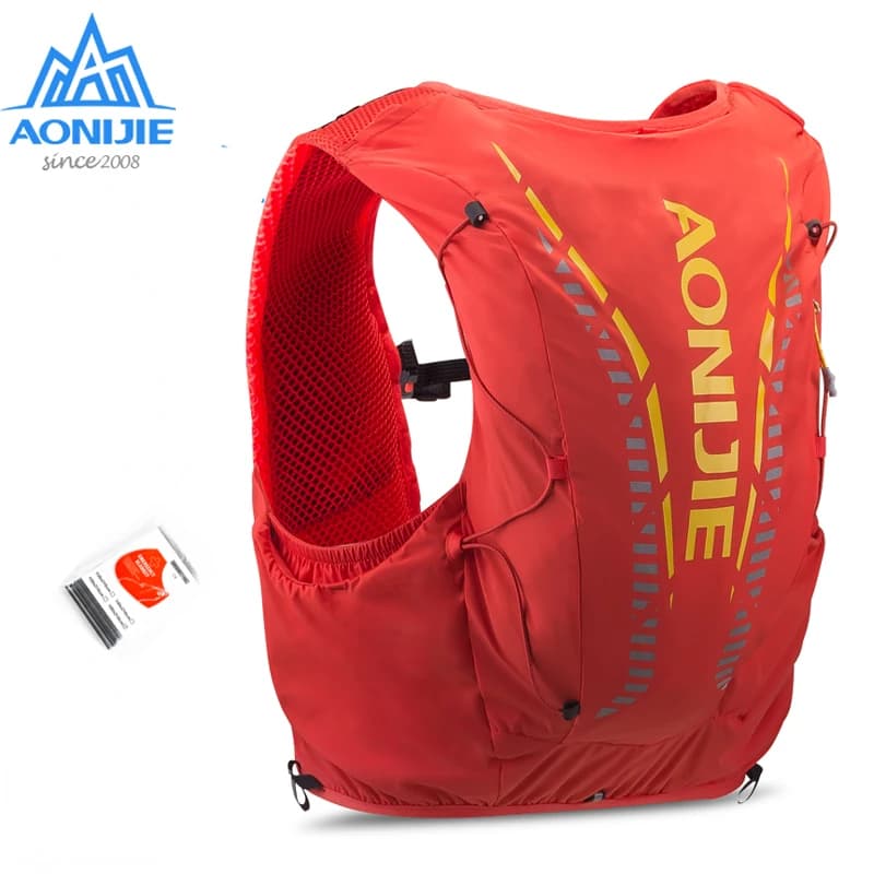 AONIJIE 12L Orange Backpack for hydration Leather bag Soft water bladder vest for hiking Trail Running Marathon Race