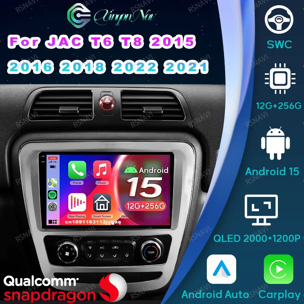 Android 15 Autoradio For JAC T6 T8 2015- 2021 Tesla Model Y Junwiper Qualcomm Cleaning Machine IPS Dashcam Auto Vacuum Cleaner BT