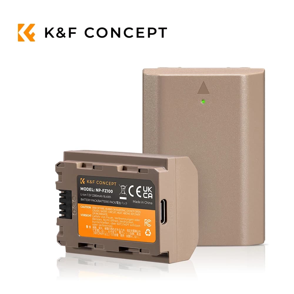 Batteria per Fotocamera K&F CONCEPT NP-FZ100 Type-C con Caricabatterie, Batteria Sostitutiva da 2280mAh per Sony A7 III/A7R III/A9/A7 IV/A7S III