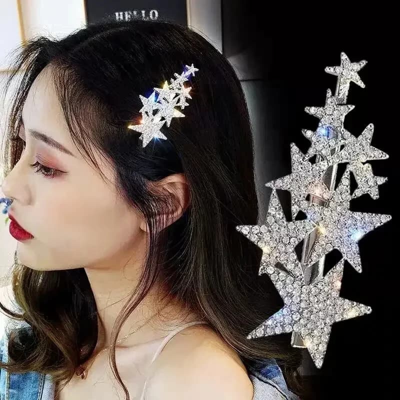 Fermagli per capelli con stella pentagramma con strass moda per ragazze per donne Fermagli per capelli Glitter Forcine lucide Copricapo Fermagli per capelli a becco d'anatra