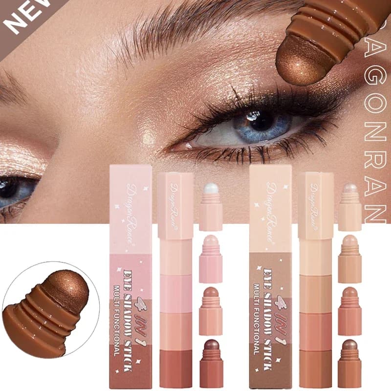Mini stick ombretto marrone corallo 4 in 1, combo perlescente ad alta lucentezza, illuminante multiuso, matita per trucco occhi.