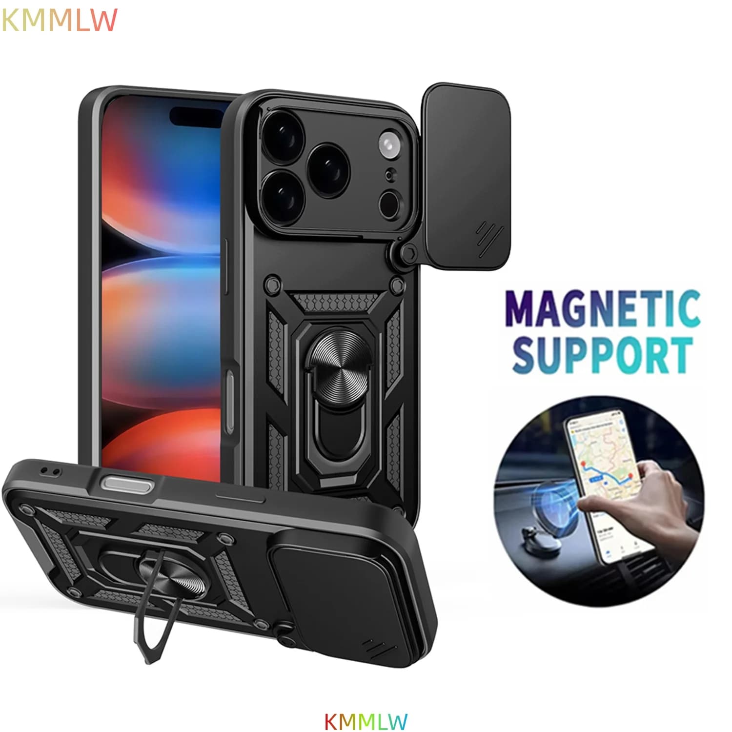 Custodia Armor per iPhone 17 Pro Max 17 Pro Air con Anello di Supporto Antiurto e Protezione Lente