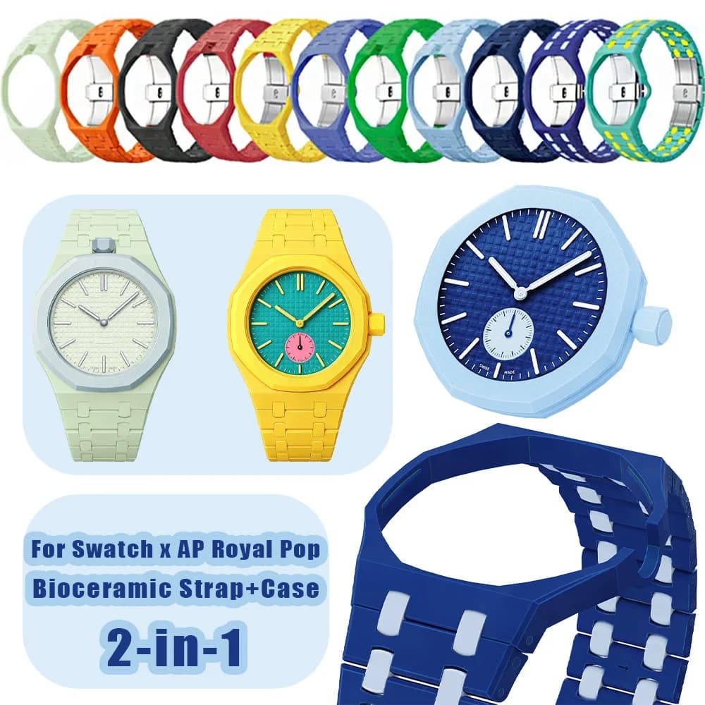 Bioceramic Strap+Case For Swatch x AP Royal Pop Durable Modification Kit Wristband Band Biomaterials Belt Royal Pop Accessories
