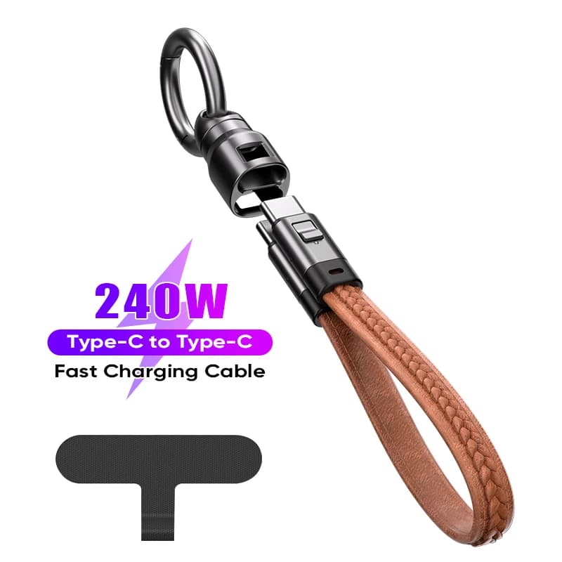 Cavo di ricarica rapida USB-C a Type-C portatile PD 240W con laccetto da polso per iPhone 17/16/15, Samsung