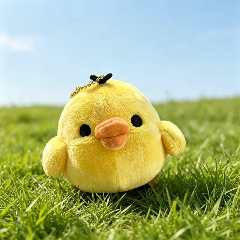 Peluche a forma di piccola gallina gialla da 7 cm, simpatico cartone animato, morbido peluche a forma di animale, portachiavi, ciondolo per zaino, bambola, regalo di compleanno per bambini
