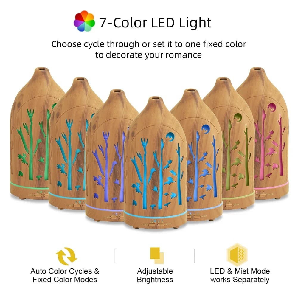 Diffusore di Oli Essenziali LED a 7 Colori con Spegnimento Automatico, Ultra Silenzioso, Design Elegante e Cavo per Aromaterapia e Umidificatore, Perfetto