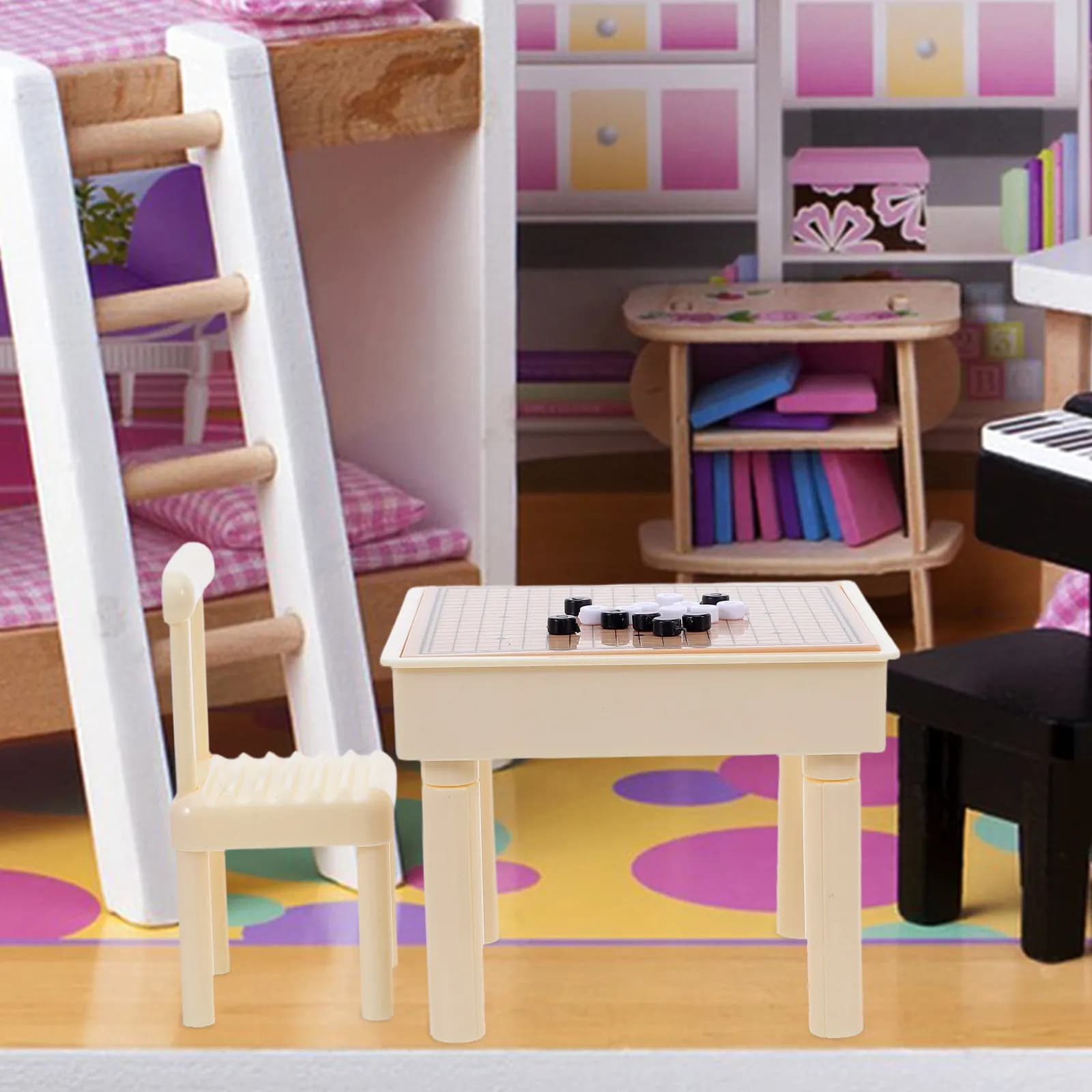 1Set Miniature Dollhouse Chess Table Chairs Simulation Furniture Creative Playhouse Accessories Board Game Set Micro Furniture