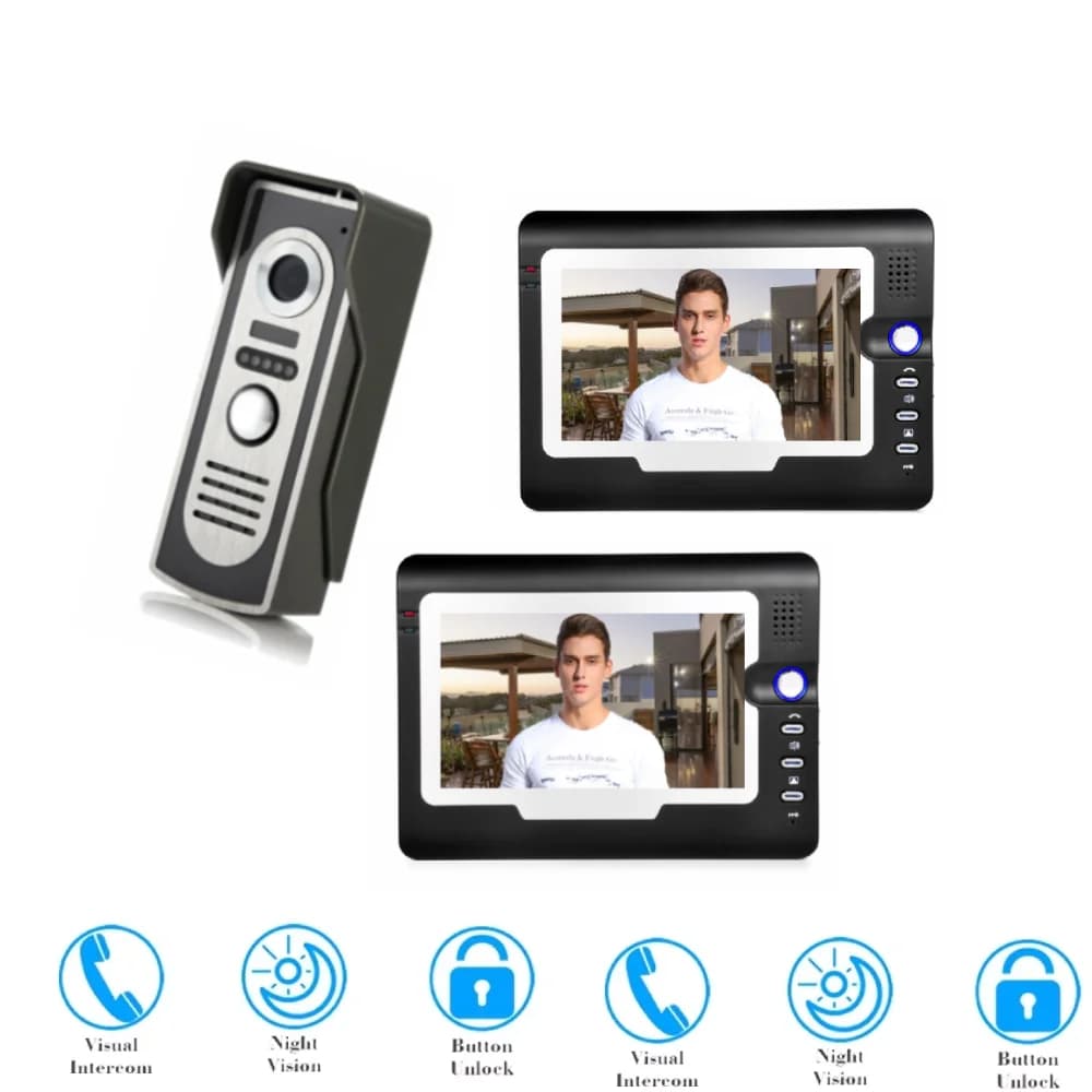 SmartYIBA Videocitofono a colori da 7 pollici per villa, appartamento, videocitofono, kit telecamera IR per campanello per porta di sicurezza domestica