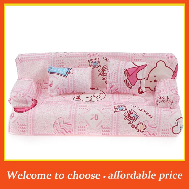 TH 1pc New and high quality Dollhouse small Floral Fabric sofa set Furniture with 2 Pillow Doll accessories