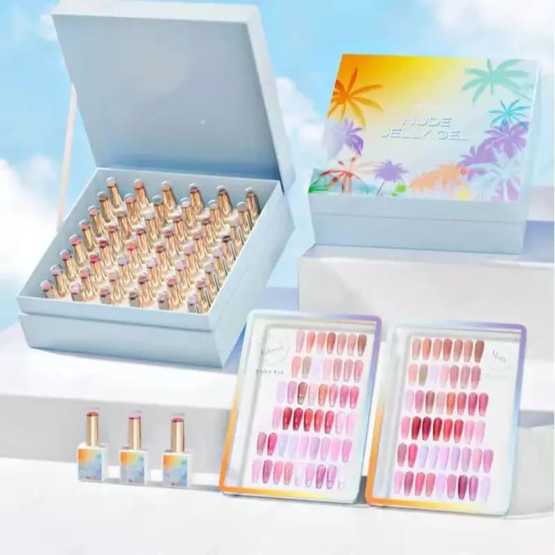 Eleanos Nude Pink 48 colori Gel Jelly Gel Set di smalti per unghie con display a colori Copertura completa Soak Off UV LED Gel Varnish 15ml