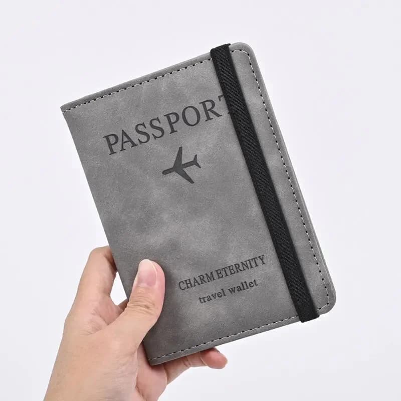 Borsa per passaporto con cinturino in pelle PU Custodia protettiva per passaporto RFID Custodia protettiva per viaggi all'estero Porta carte Porta biglietti Borse
