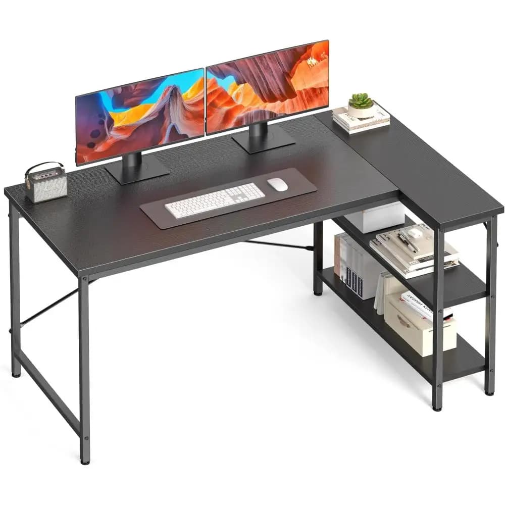 Scrivania a L da 47 Pollici, Tavolo per Computer e Gaming, Scrivania Angolare per Ufficio Domestico con Ripiani Reversibili