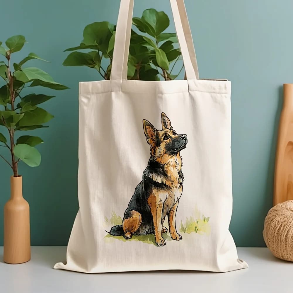 Borsa per la spesa con disegno a acquerello di pastore tedesco, adatta per l'uso quotidiano, la scuola e i viaggi, un regalo caldo e fedele per gli amanti dei cani.