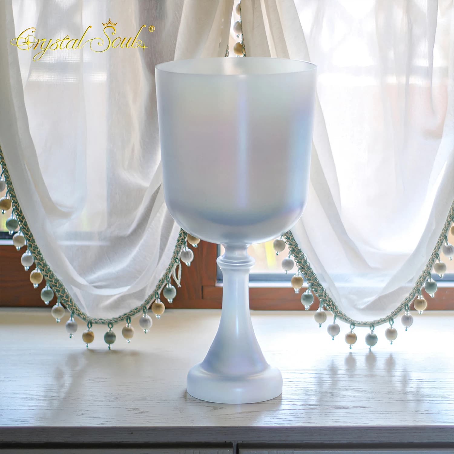 Crystal Soul 7.3" 432Hz a New Color Fog Blue Gray Aurora Frosted Texture Holy Grail Crystal Singing Bowl