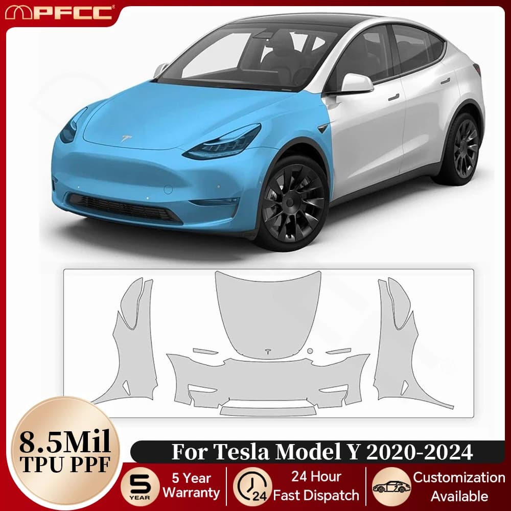 PPF pretagliato per Tesla Model Y 2020-2024 9Mil TPU Pellicola protettiva per vernice Kit completo Reggiseno trasparente Copertura invisibile antigraffio resistente