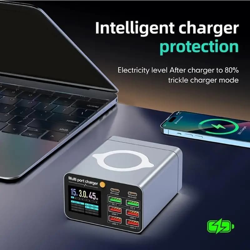 652F 80W Multifunctional Fast Wireless Station USB Type C LED Display Charging Adapter for Home Office Travel