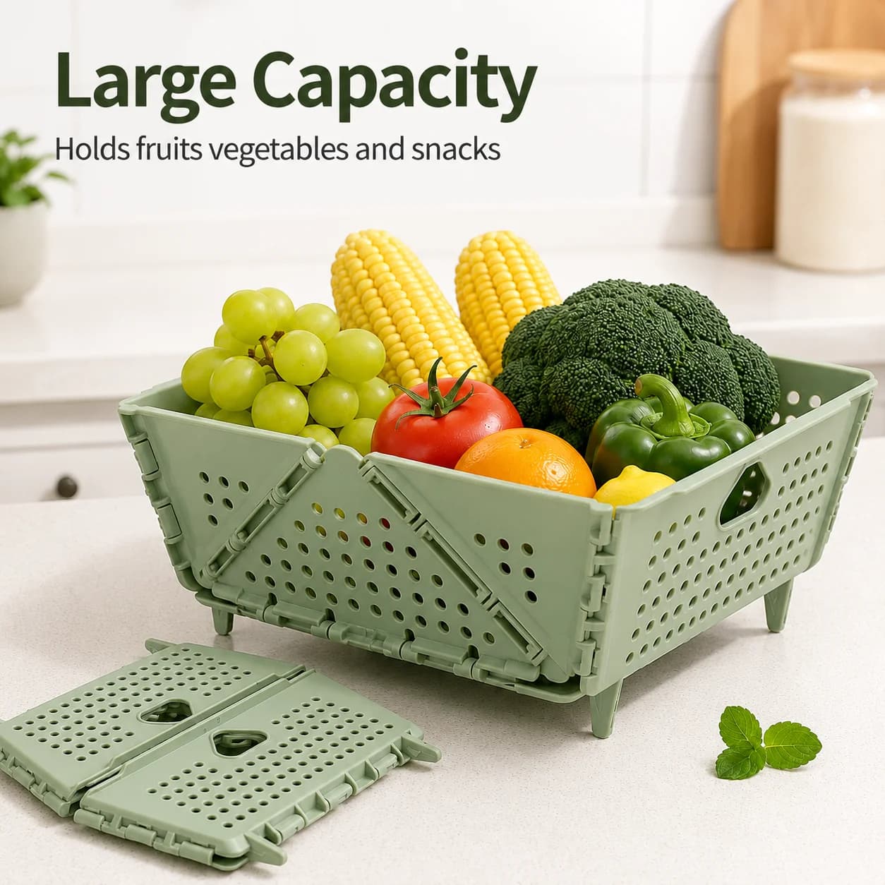 Foldable Fruit Basket Plastic Kitchen Colander Vegetable Washing Drain Basket Picnic Car Storage Organizer for Home Countertop