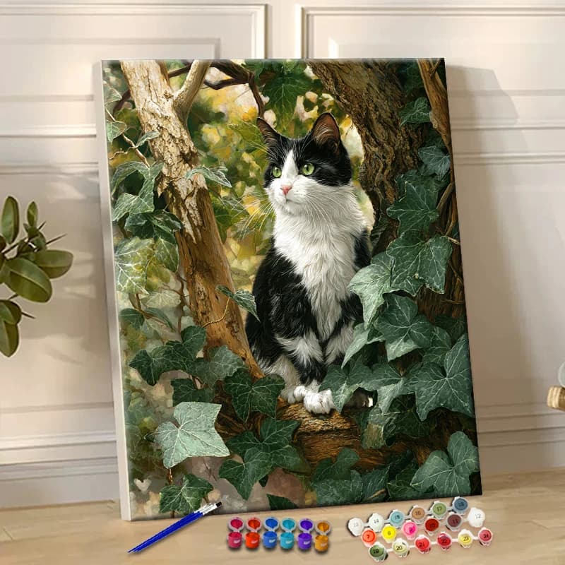 Dipingere con i numeri Gatto nell'albero Vernice acrilica su tela Dropshipping Ritratto Famiglia Bambini Foto Regali di Natale