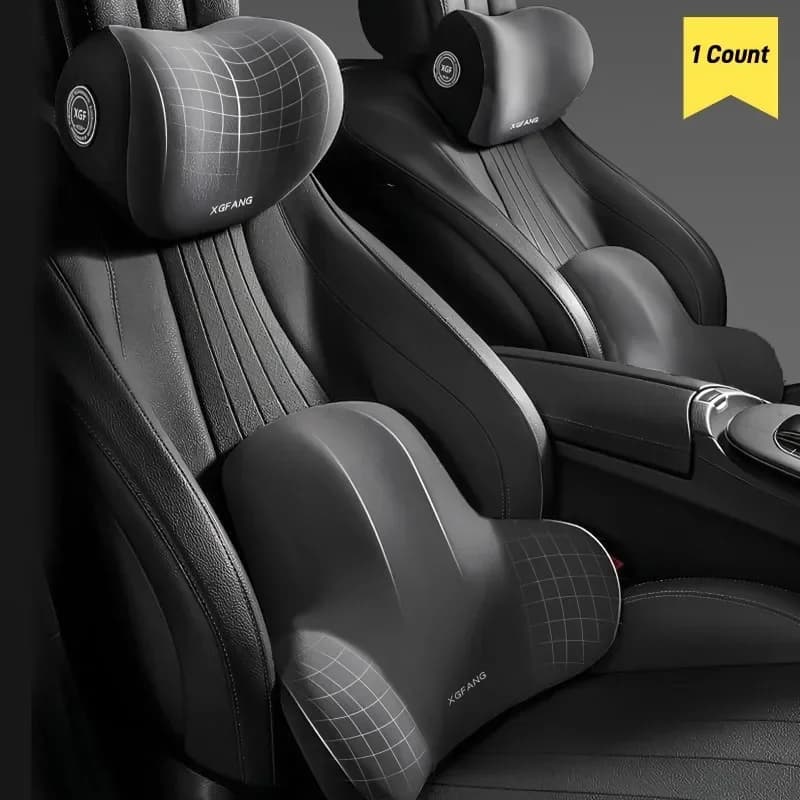 Ergonomic Car Headrest and Lumbar Support Set Memory Foam Neck Cushion Breathable Plush Cover Universal Vehicle Interior Comfort
