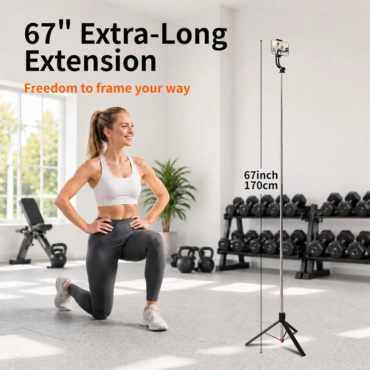 1.7m Selfie Stick Tripod, Wireless Remote Phone Stand, Portable Extendable Holder for Live Stream Video Shooting Photography