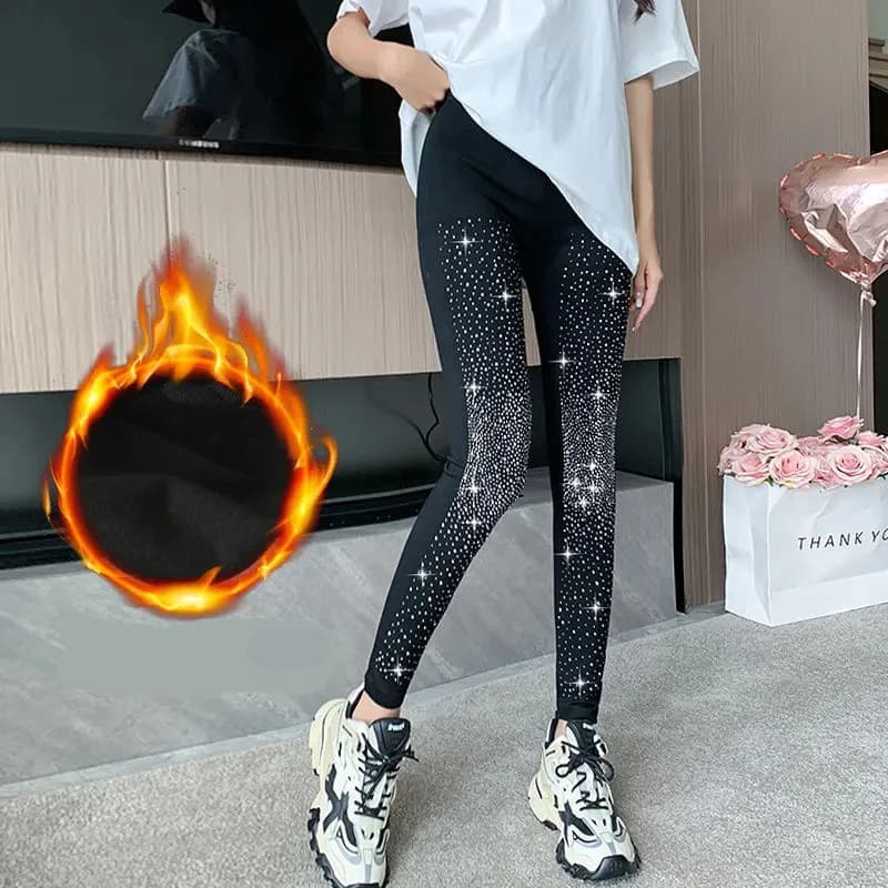 Pantaloni leggings da club per feste neri con paillettes autunno inverno da donna Pantaloni caldi skinny alti elastici con diamanti da donna Regalo per ragazze